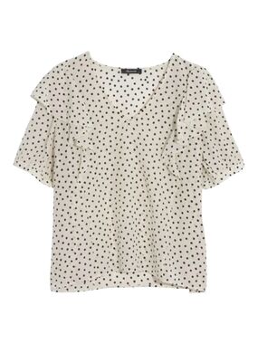 Madewell Silk Polka Dot Ruffle V-Neck Top Medium Black White Blouse